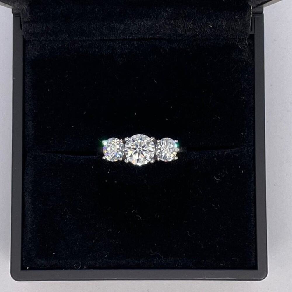 Three Stone Moissanite Ring Past Present Future Trilogy Wedding Anniversary Band - Picture 5 of 10
